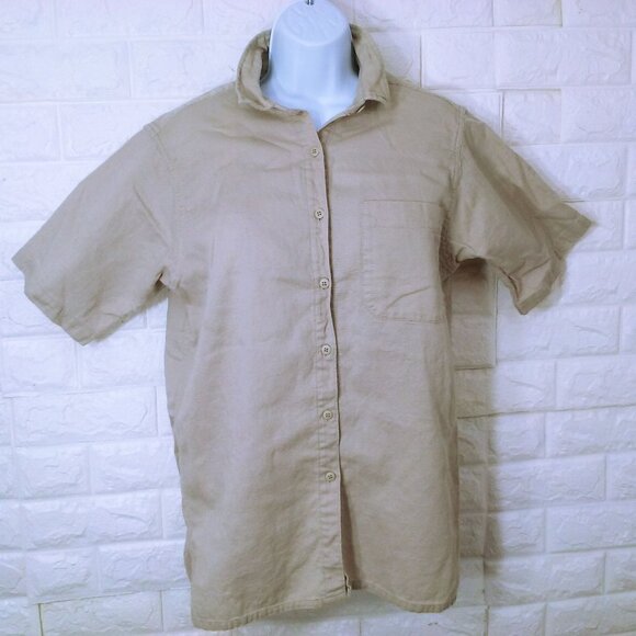 Vintage 80s L.L. Bean Coolweave Shirt Top Lady-M Cotton ButtonUp SSL Vents Tan - Picture 16 of 16